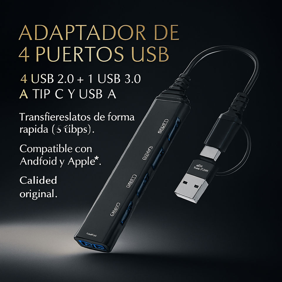 Adaptador Hub USB 4 puertos en 1 Multipuertos USB y Entrada C